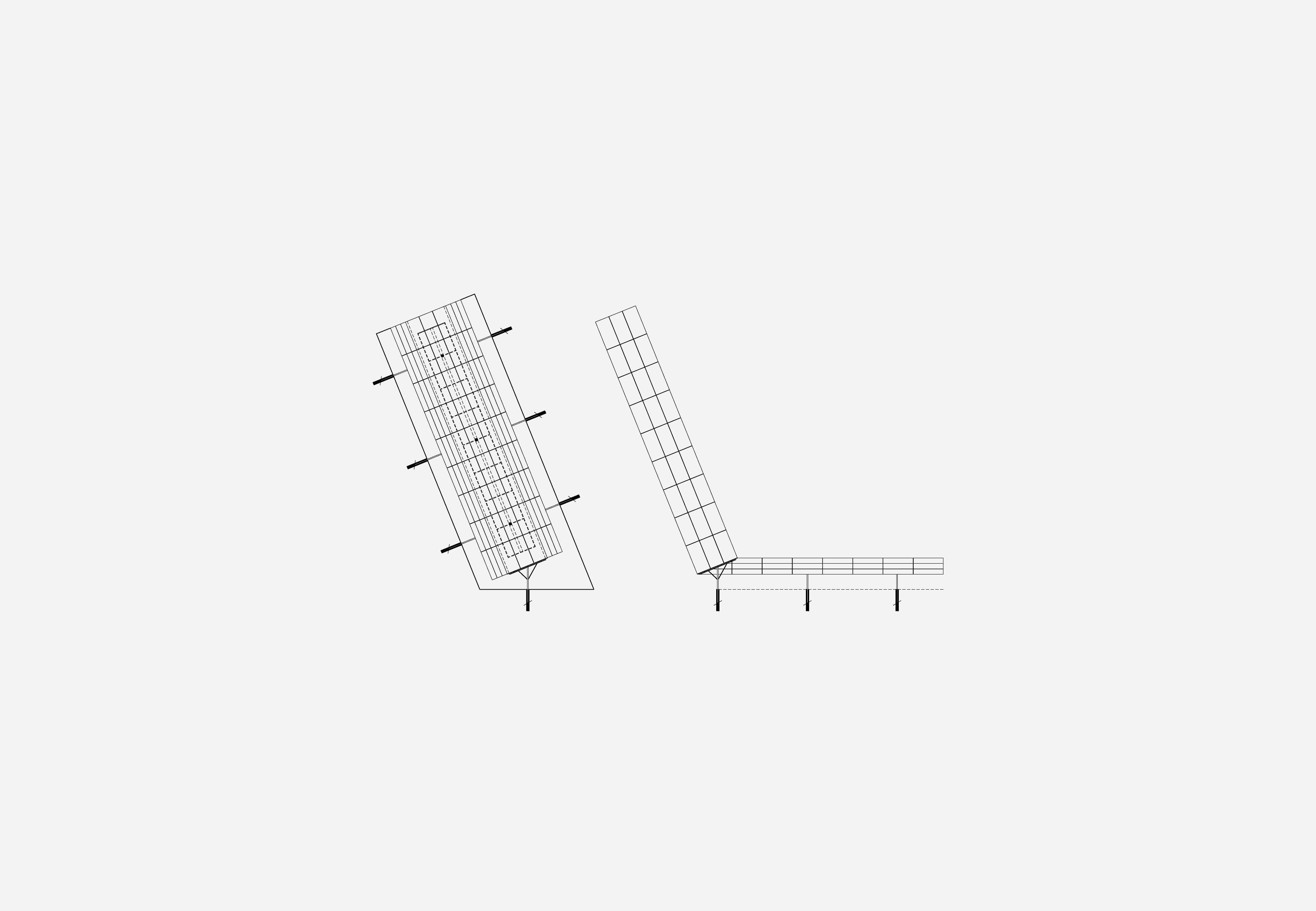 Déplié du projet Paysages Solaires par Plié Architectes, révélant la composition spatiale et les détails d'une table photovoltaïque ENR à travers plans, élévations et coupes.