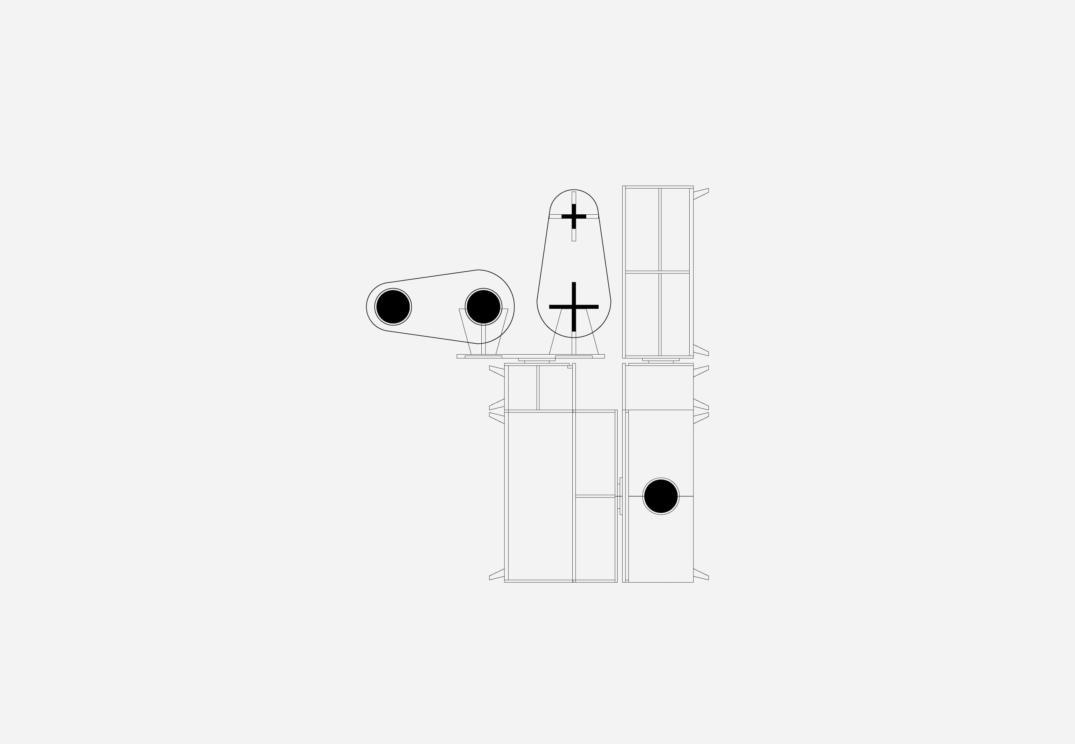 Déplié du projet de mobilier La Fontaine par Plié Architectes, révélant la composition spatiale et les détails à travers plans, élévations et coupes.